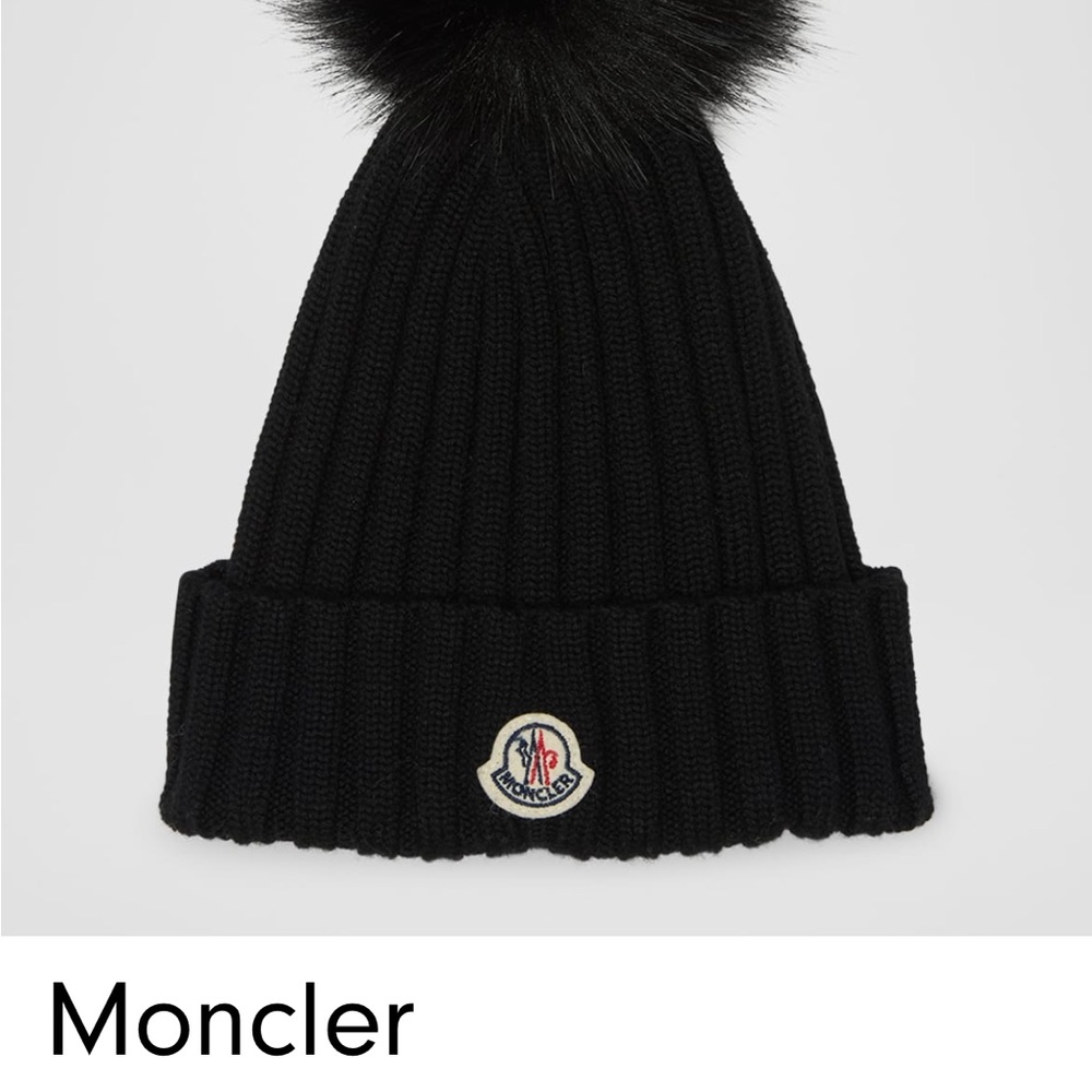 Moncler Black Knit Beanie with Pom
